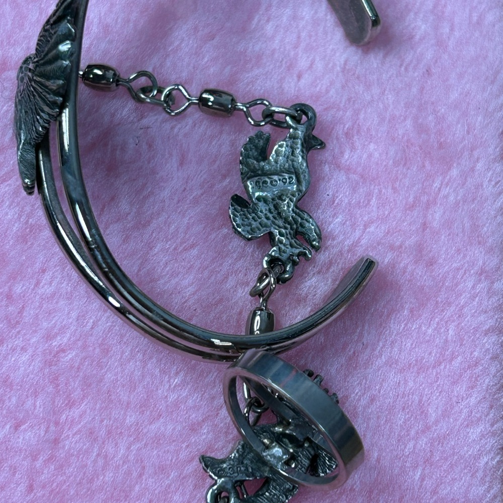 EJC 1992 Vintage Silver Eagle Slave Cuff Bracelet and Ring - Picture 6 of 13